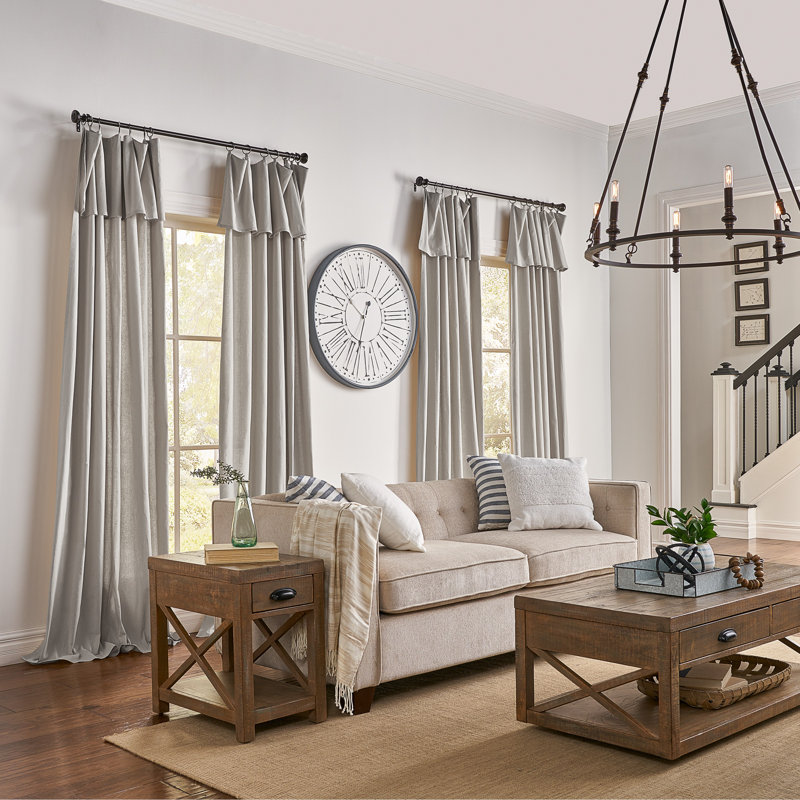 Drop Cloth Curtain Panel, Light Filtering Ring and Tab Top with Attached Valance, 108 in Long x 50 in Wide, Farmhouse Single Window Panel, Bedroom, Living Room and Dining Room, Grey