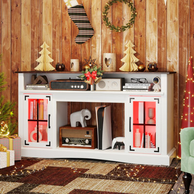 TV Stand w/LED Lights & Remote Control Storage Cabinets & Adjustable Shelves