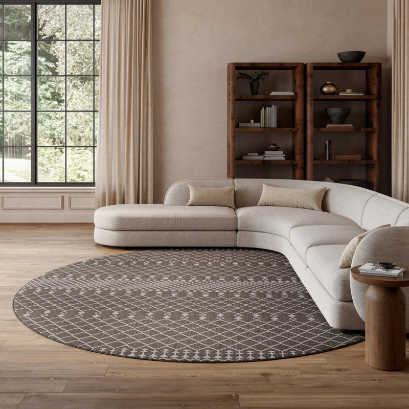  Positano 8' x Round Charcoal Modern Rug, Charcoal, Round 8'