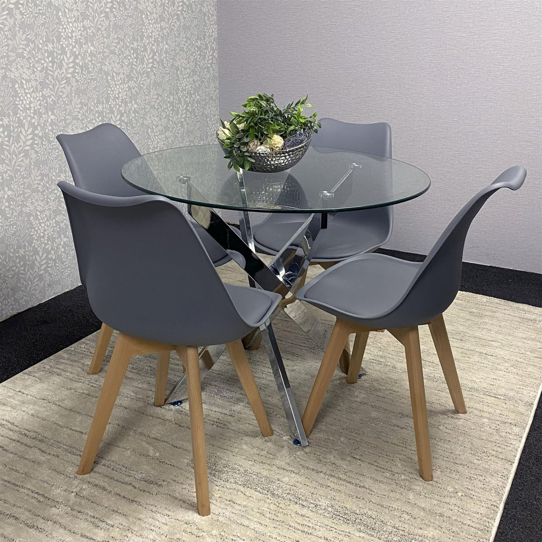 Round Glass Dining Table with Velvet Chairs - Dining Kitchen Room Furniture