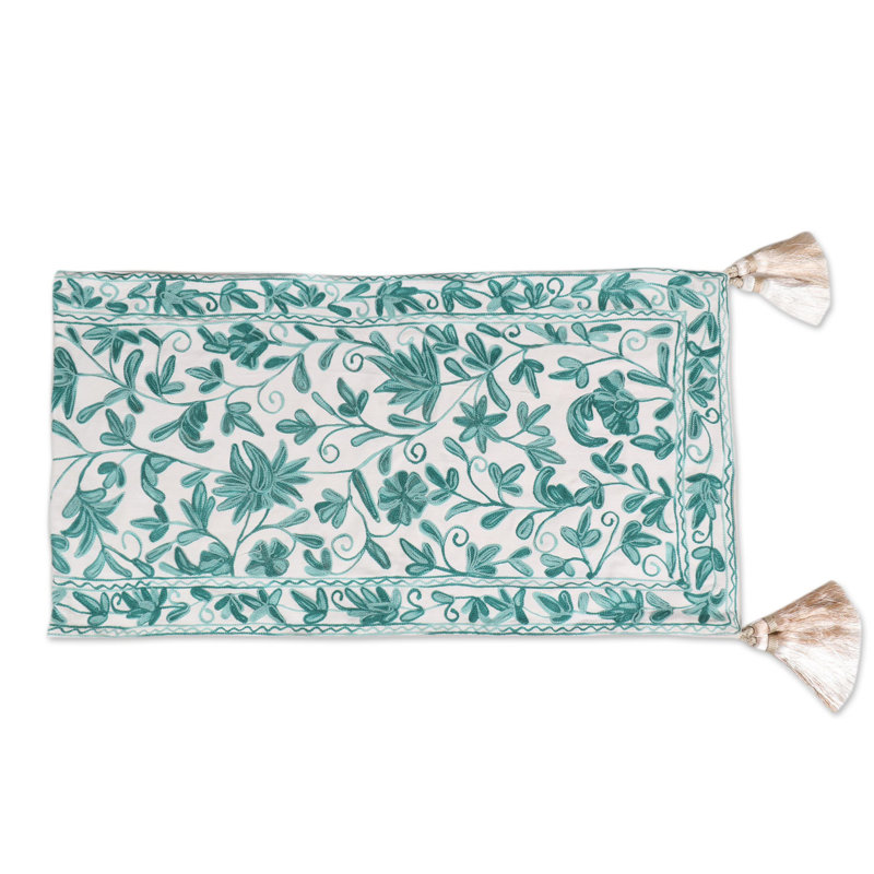 Red Barrel Studio® Handmade Kashmir Leaves In Green Chain-Stitched Cotton Table Runner