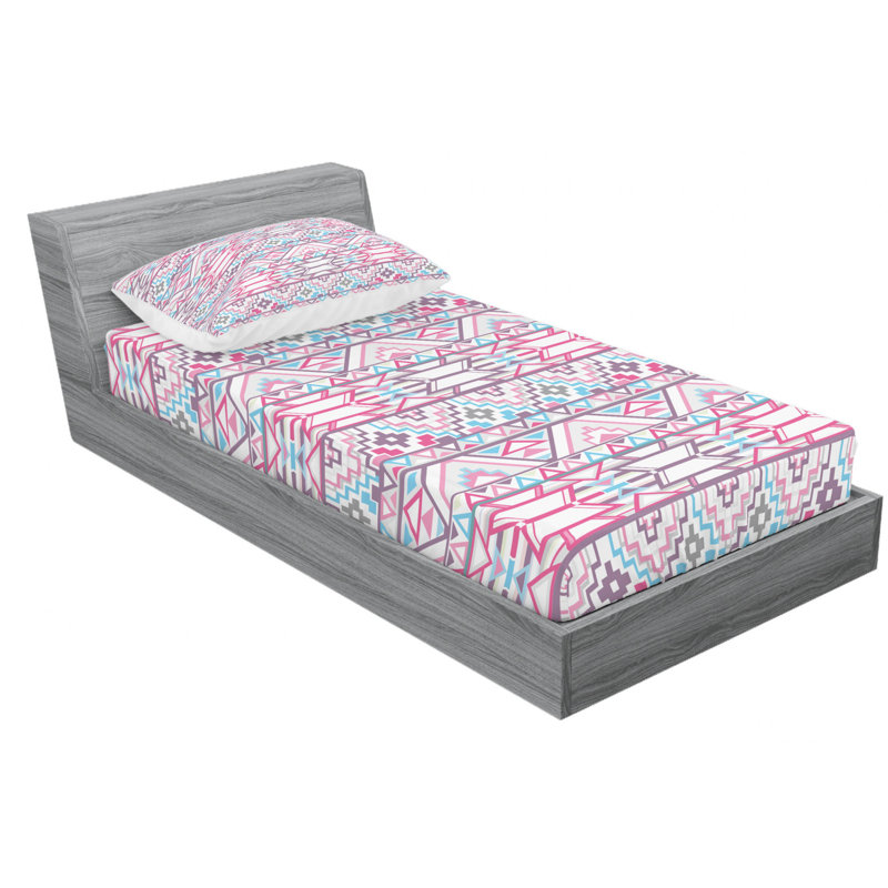 Microfiber Sheet Set, Twin XL Sheet Set with Fitted Sheet, Pink/Brown/Blue, Ikat