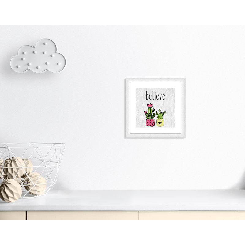 Cactus B, art encadré, H 16 po x l 16 po x P 0,6 po, Encadré plat à grain de bois blanc