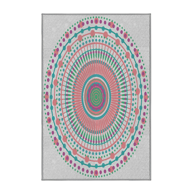 Gris laine/rose/vert Tapis décoratif, Rectangle 6 pi x 9 pi