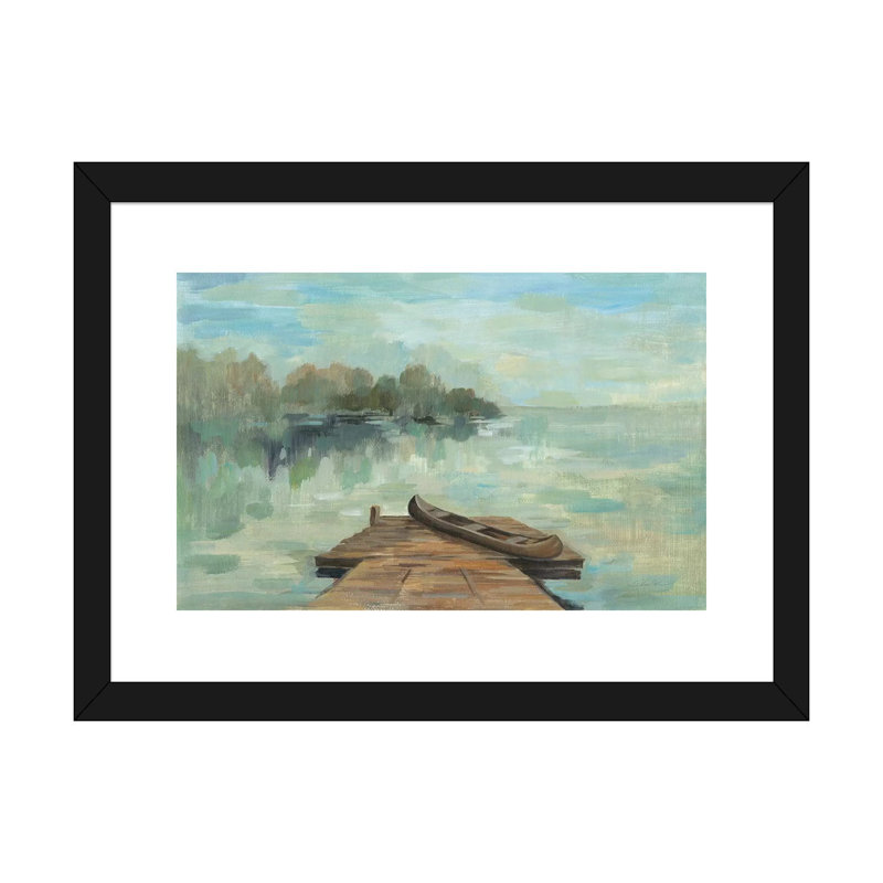 «Lakeside Retreat II No Wood» par Silvia Vassileva - reproduction d'art, H 24 po x l 32 po x P 1 po, Papier encadré noir