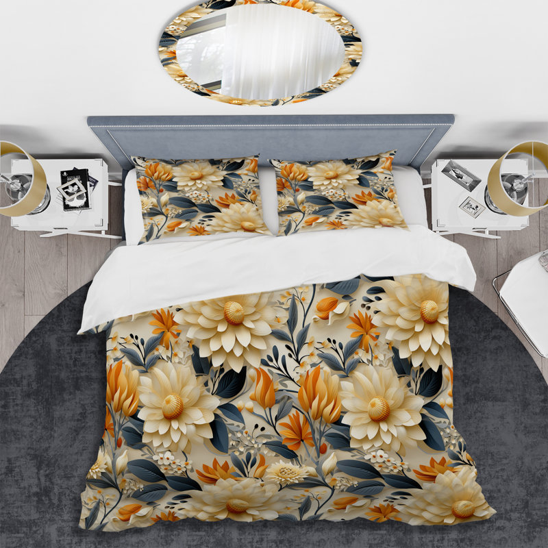 Ensemble de housse de couette Mosaic Beige and Blue Botanicals I - Floral, Housse de couette pour très grand lit et 2 très