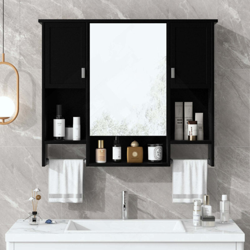 Armoire de salle de bain murale moderne, armoire de salle de bain avec miroir, armoire à pharmacie avec barre à serviettes