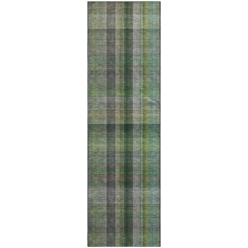 Premium Machine Washable Cerrito AMF548 Green Rug, Runner 2'3" x 7'6"