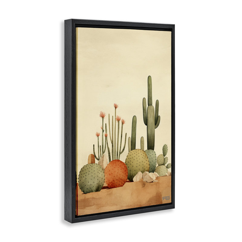 «Desert Cactus Scenery» par Roozbeh Bahramali, H 25 po x l 17 po, Cadre flottant noir de jais