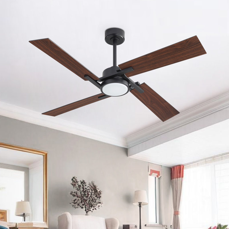 Kyliegh 4-Blade DC Motor Ceiling Fan with LED Light and Remote, Dark Brown Wood, Black, 56" Wide