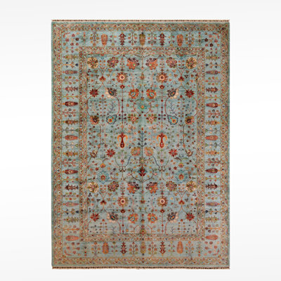 Tapis bleu sarcelle en laine et coton Original