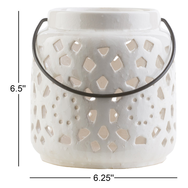Lanterne de table en céramique Alica, H 6,5 po x l 6,25 po x P 6,25 po, Blanc