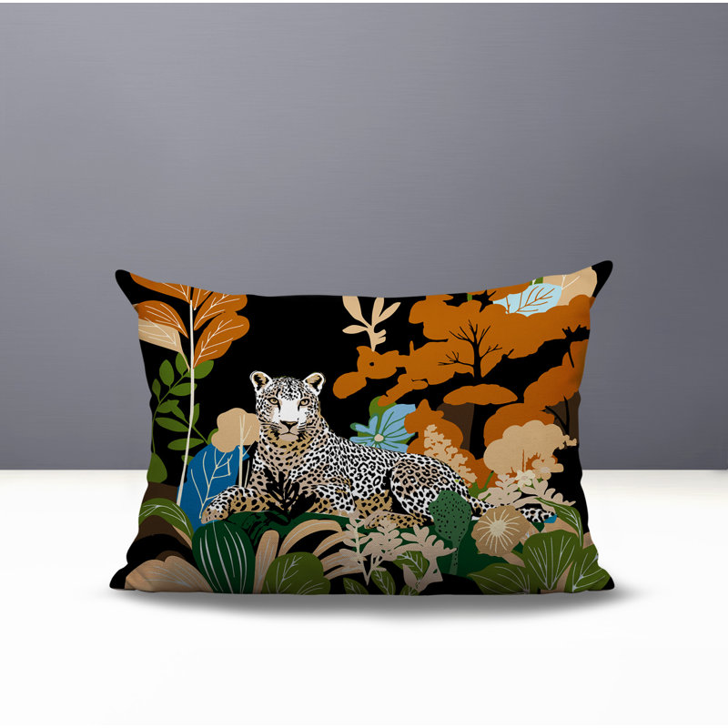 Oreiller rectangulaire réversible intérieur / extérieur Tai Leopard, Rectangle H 14 po x l 20 po, Orange
