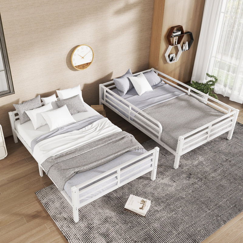 Metal Full XL Over Full XL Bunk Bed for Teens and Adults, Space-Saving, Noise-Reduced, No Box Spring Needed