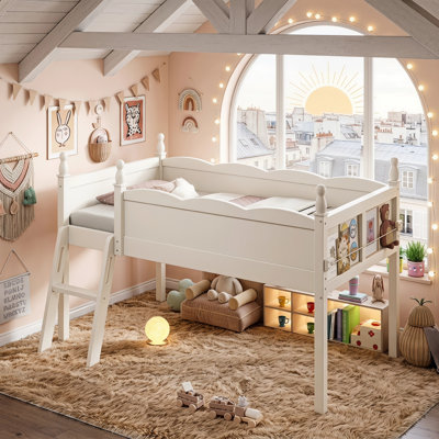 Kittredge Low Loft Bed with Full-Length Safety Guardrails, Built-in Bookshelf & Ladder for Kids – Fun, Secure & Space-Saving