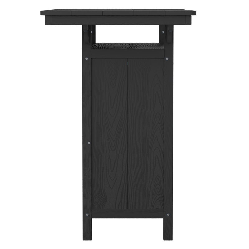 Outdoor Bar Table with Storage and Glass Holder in HDPE – Weather-Resistant Patio Bar Station, Black