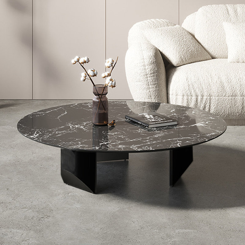 Ensemble de tables basses rondes en marbre noir, Noir, 15.75" H x 47.24" W x 47.24" D