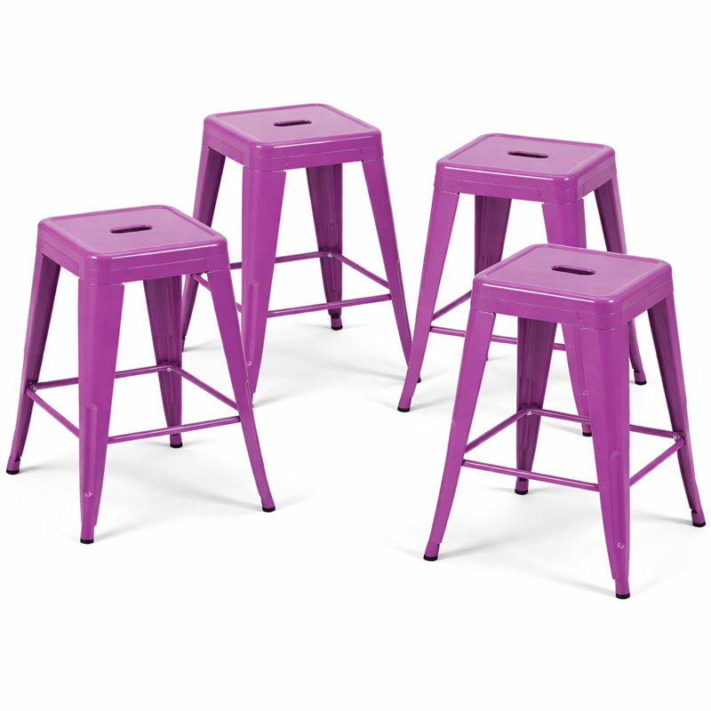 Tabouret de comptoir, tabourets de bar en métal sans dossier, Mauve, 4, Tabouret de comptoir (siège d'une hauteur de 24 p