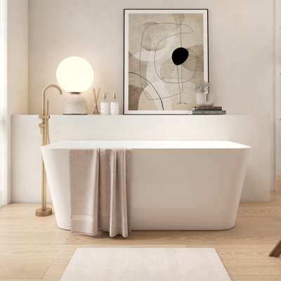 Baignoire de trempage autoportante 59,05 po rectangulaire blanche matte avec un trou de débordement