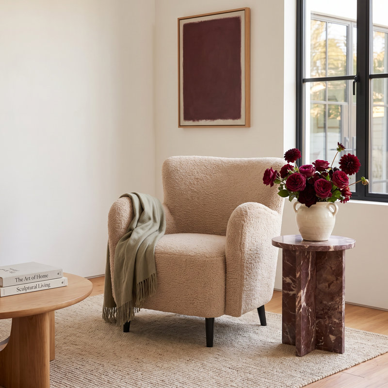 Bowie Upholstered Armchair, Light Brown Faux Lambs Wool