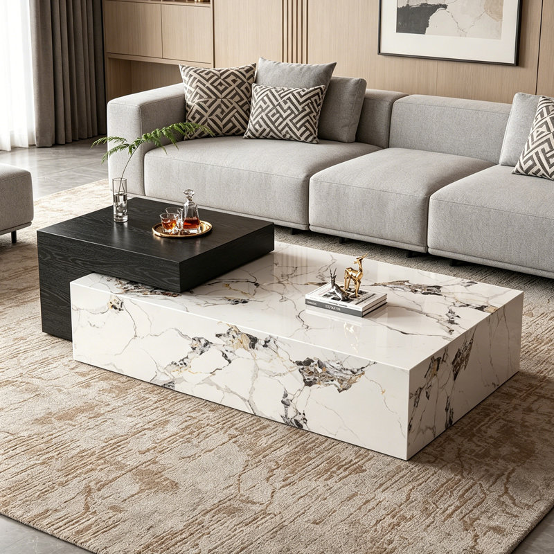 Ensemble de tables basses rectangulaires haut de gamme, 11.02" H x 47.24" L x 25.59" W, Black/White/Gray