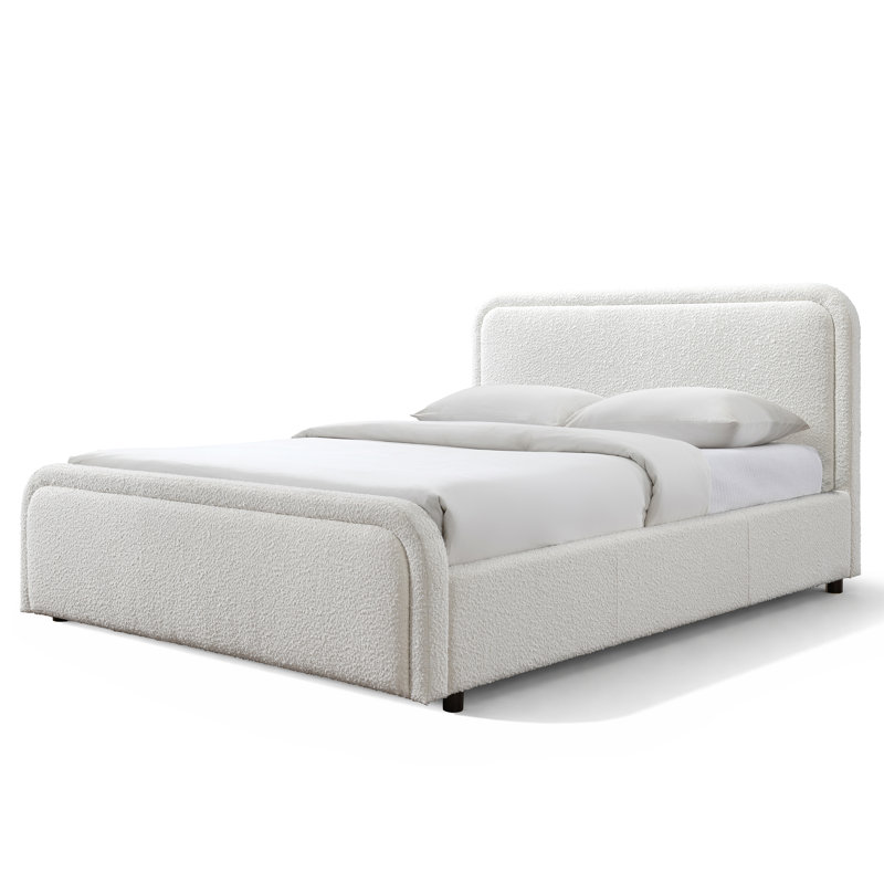 Lit plateforme tapissier Enfield, Grand lit, Crème blanche