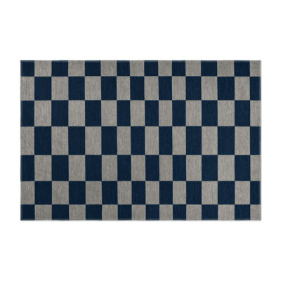Tapis d'intérieur et d'extérieur à carreaux bleu