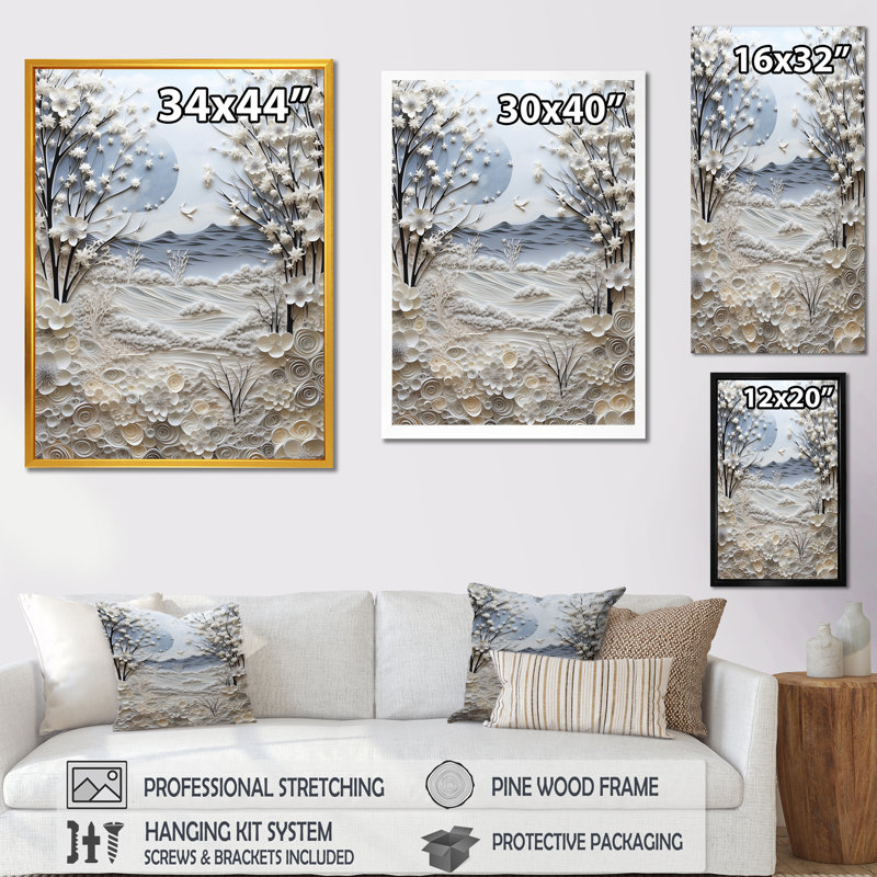 «White Winter Landscape Collage I», art mural paysage d'hiver, Toile tendue, H 32 po x l 24 po x P 1 po