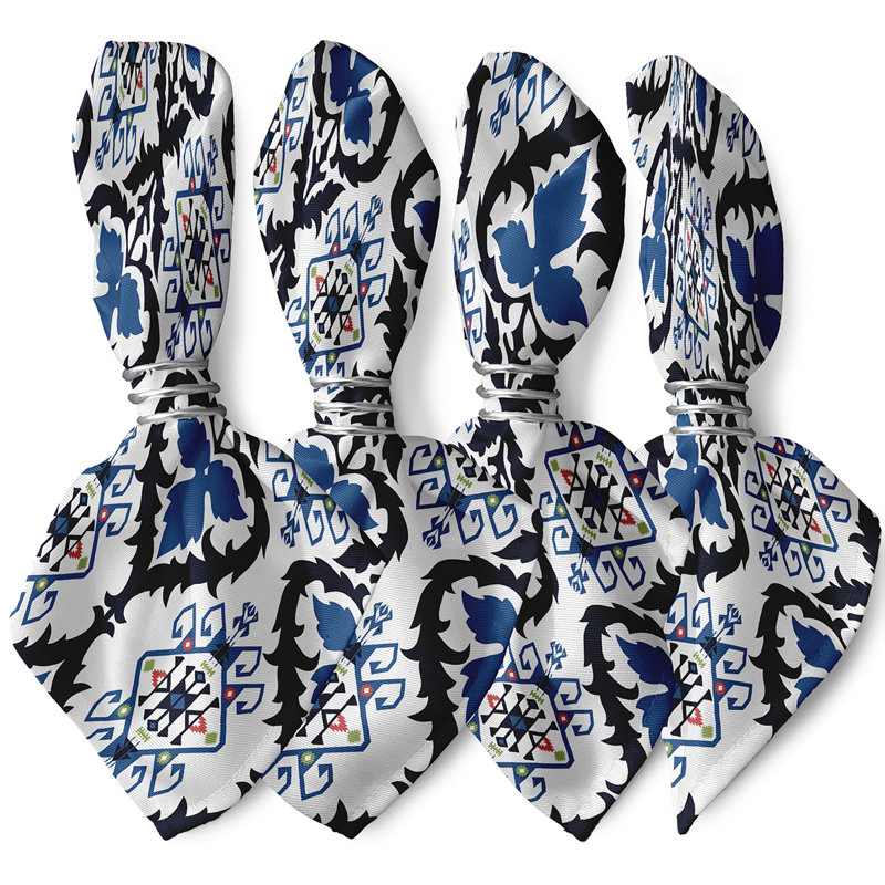 Musser Polyester Geometric Square Napkin, Navy Blue