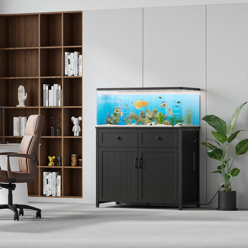 Support d'aquarium rectangulaire en métal robuste de 40 à 50 gallons avec prises de courant et armoire de rangement Perlint