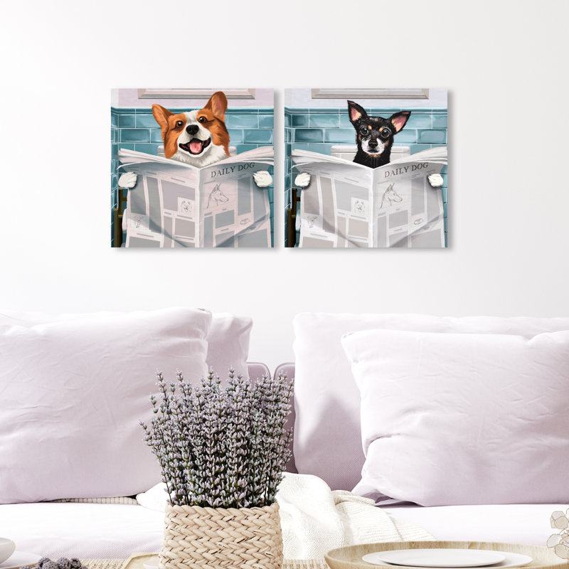 «Occupied Bathroom Set II», ensemble de 2 impressions sur toile, Toile tendue, H 12 po x l 24 po