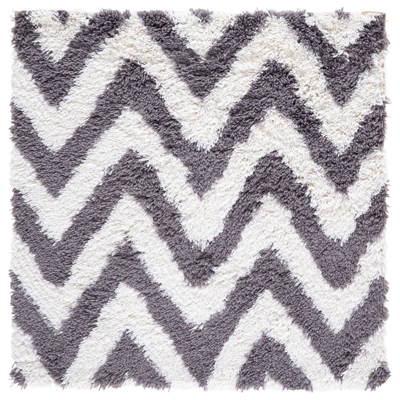Helenie Shag Hand Tufted Performance Chevron Rug, Square 4'