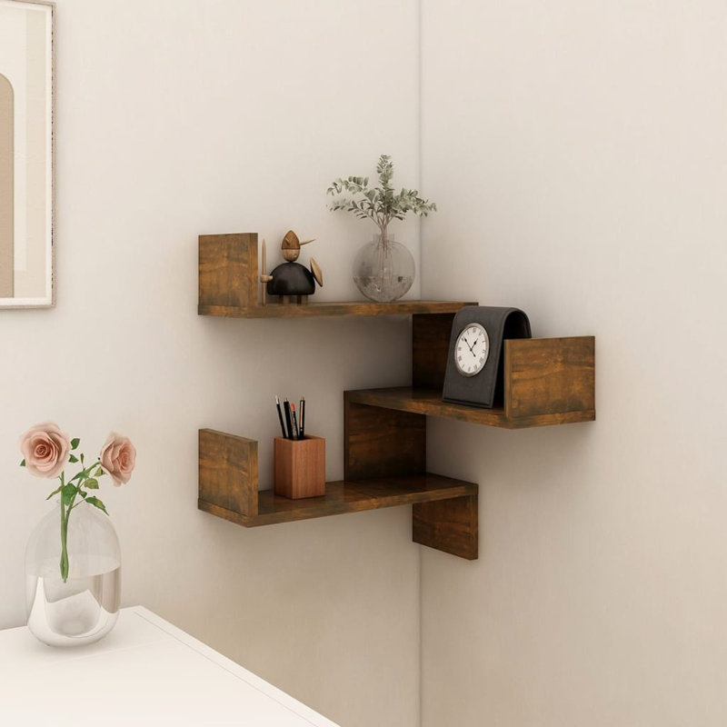 Aybri 3 Piece Corner Shelf, Smoked Oak