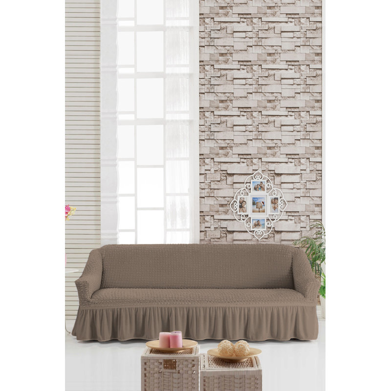 Housse pour canapé à coussins en T, 100% polyester brun clair