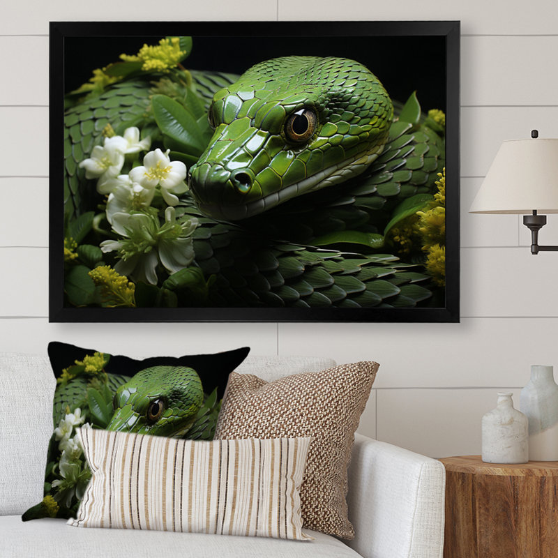 «Snake Serpentine Whispers», reproduction d'art sur toile, H 16 po x l 32 po x P 1 po, Cadre simple noir