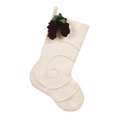 Hand Felted Wool Christmas Stocking - Pinecone on Cream