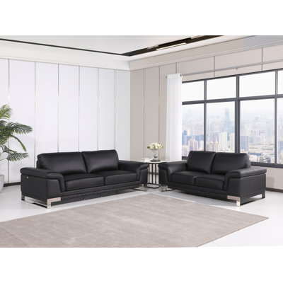 Black 2-Piece Sofa Set in Top-Grain Italian Leather
