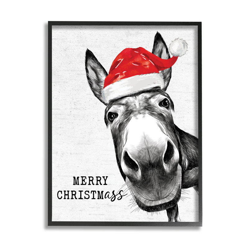 «Merry Christmass Funny Donkey» par Lettered and Lined - Impression sur bois, H 14 po x l 11 po x P 1,5 po