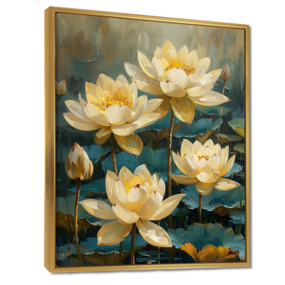 Blanc blanc vert jardin de lotus III - lotus d'art mural de salon