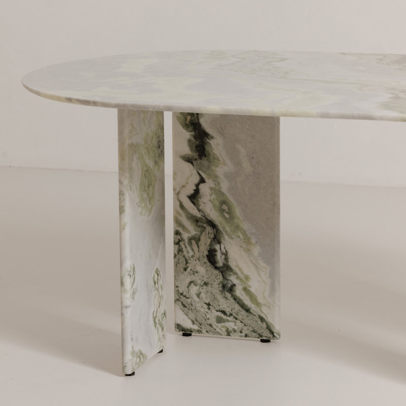 Celia Oval Marble Dining Table, Green Onyx
