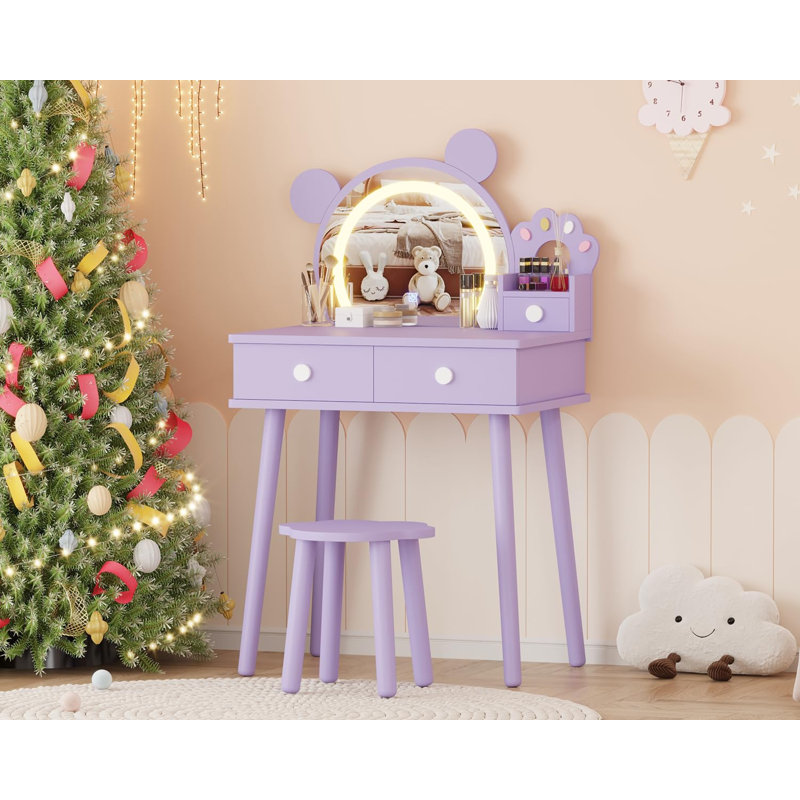 Ensemble de coiffeuse en forme d'ours avec lumières et table de maquillage Princess
