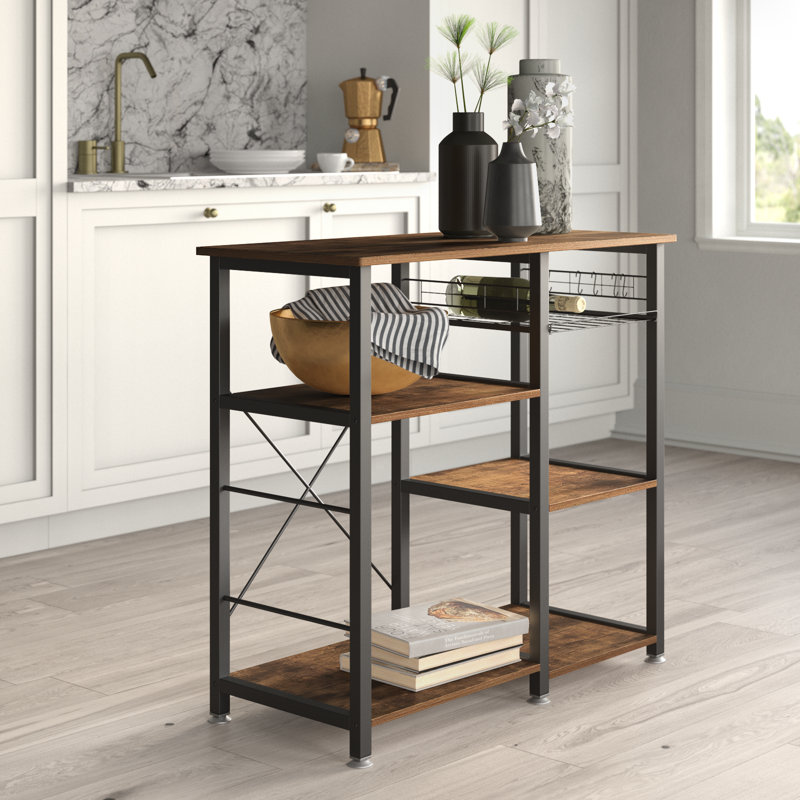 3-Tier Kitchen Baker's Rack Utility Shelf Microwave Stand with Storage and Drawer, Black/Vintage