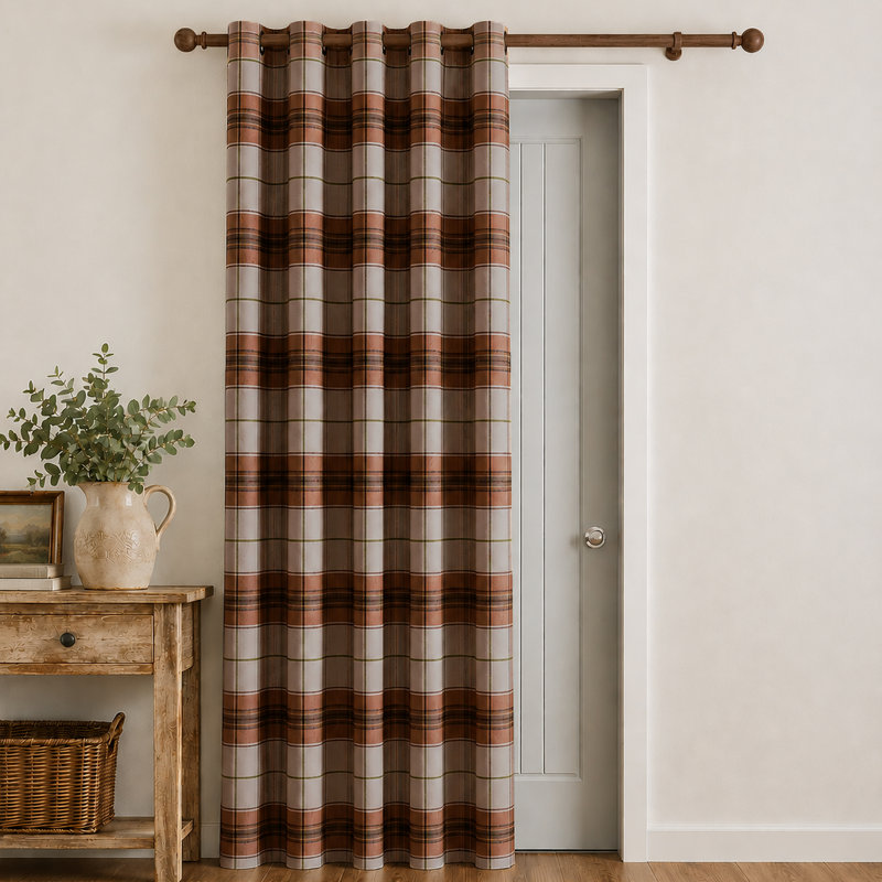 Brushed Woven Glencoe Check Thermal Eyelet Door Panel, Terracotta, 46 x 84 Inch