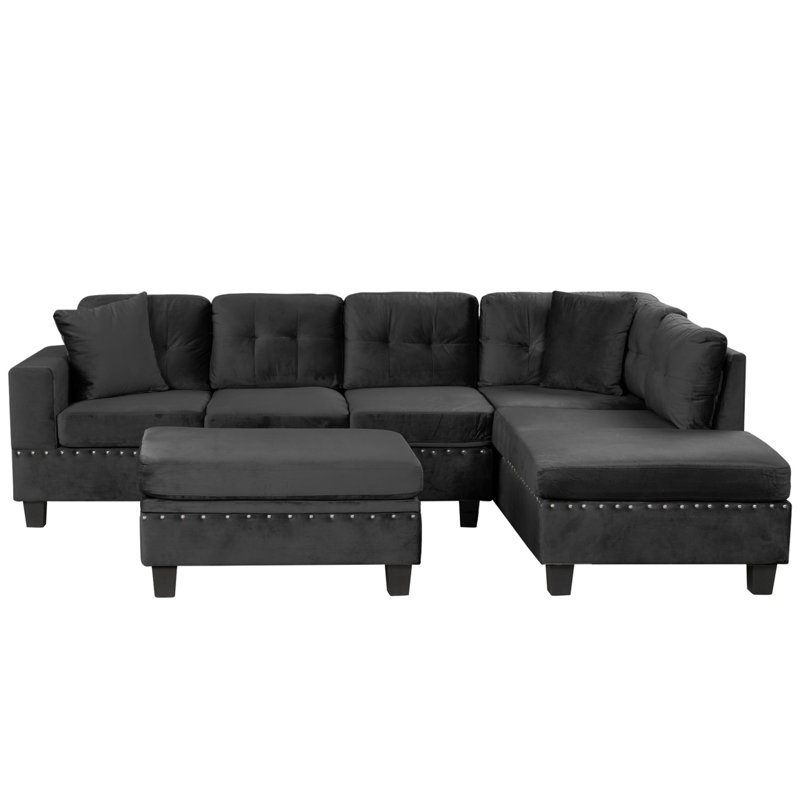 Canapé modulaire de 105 po avec repose-pieds avec rangement, canapé en L avec 2 coussins et porte-gobelets, canapé modulaire avec méridienne réversible pour le salon