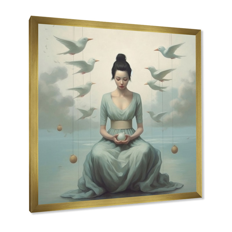 Mindfulness Gracieuse femme, méditation sur toile, H 36 po x l 36 po x P 1,5 po, Cadre doré à une seule photo