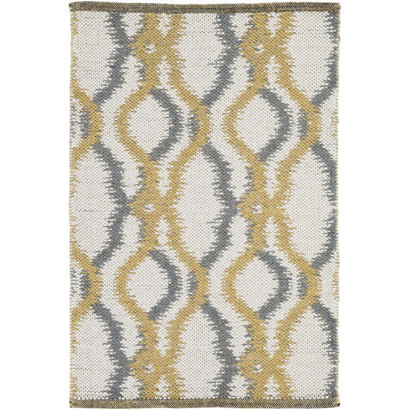 Tapis crème / gris anthracite en laine tissé à plat à la main Halycon, Rectangle 2 pi x 3 pi