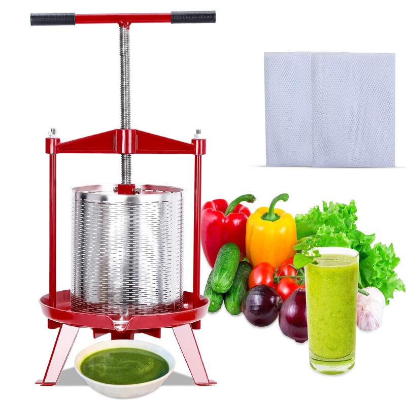 Stainless Steels Fruit Wine Press and Juice Maker, Ideal for Wine, Cider, Apple, Tincture, Vegetables, Honey, Olive Oil Features T-Handle, Stable Triangular Structure, 3.69 Gal/15L Capacity