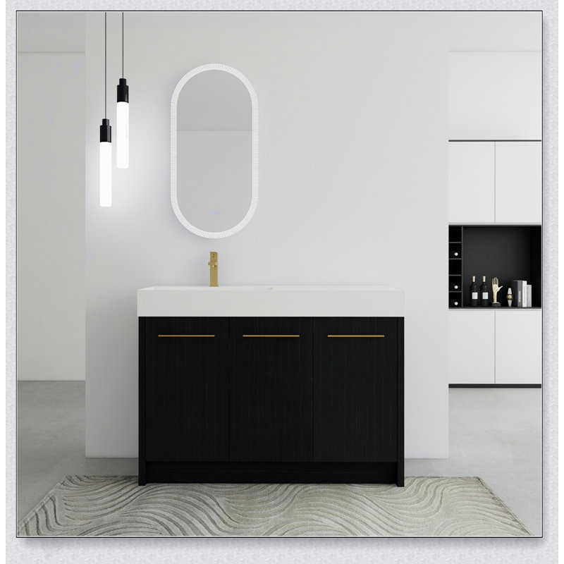 Meuble-lavabo autoportant de 48 pouces avec lavabo en résine, porte à fermeture douce et rangement spacieux pour les salles de bain modernes