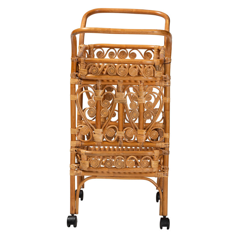 Natural Brown Rattan Round Kitchen Cart with Storage