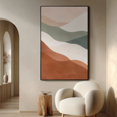 Très grande reproduction d'art sur toile - Paysage abstrait de couleur sauge et terre cuite neutre pour salon moderne - "Assemblage requis du cadre (cadre non fini)"